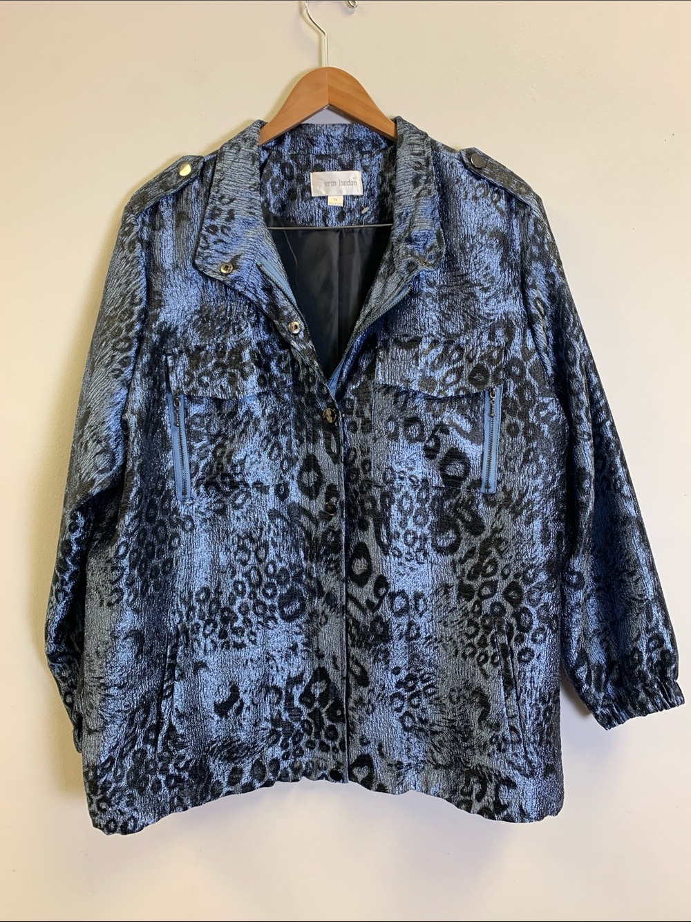 erin london Blue and Black Leopard Utility Jacket